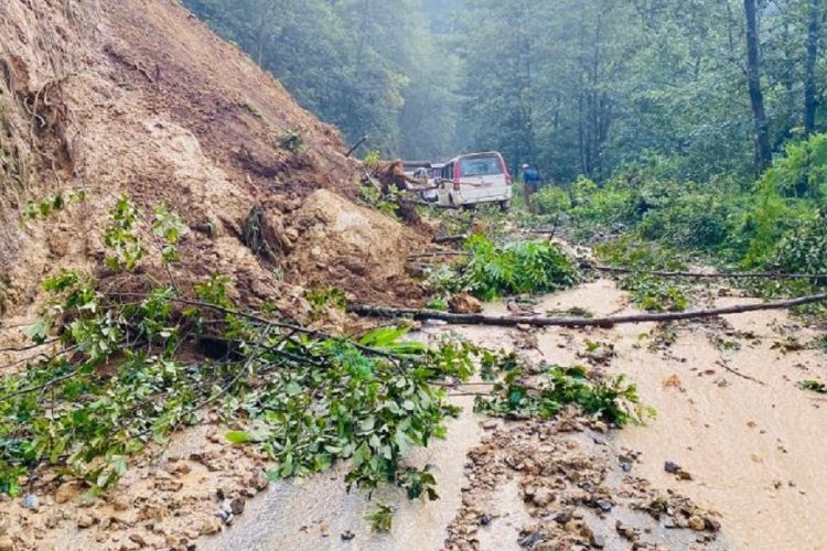 वर्षाका कारण पहिरो जाँदा बेसिशहर चामे सडक अवरुद्ध