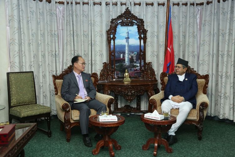 सभामुख  घिमिरे उत्तर कोरियाली राजदूत मेनबीच शिष्टाचार भेटवार्ता