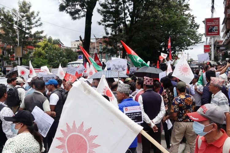 लम्पी स्किनलाई महामारी घोषणा गर्न माग गर्दै काठमाडौंमा एमालेको प्रर्दशन
