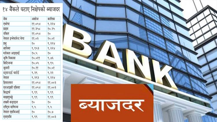 १४ वाणिज्य बैंकहरूले घटाए निक्षेपको ब्याजरदर