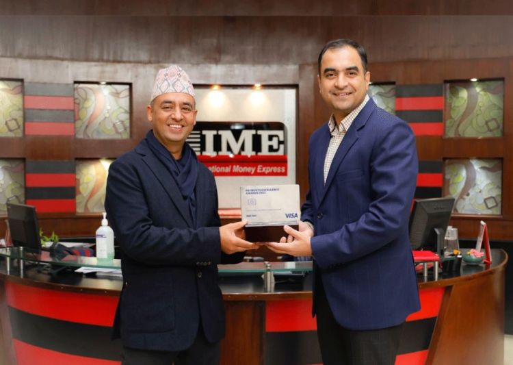 नेपालको पहिलो डिजिटल वाले ‘आइएमई पे’ भिजा पार्टनरसिप अवार्डबाट सम्मानित