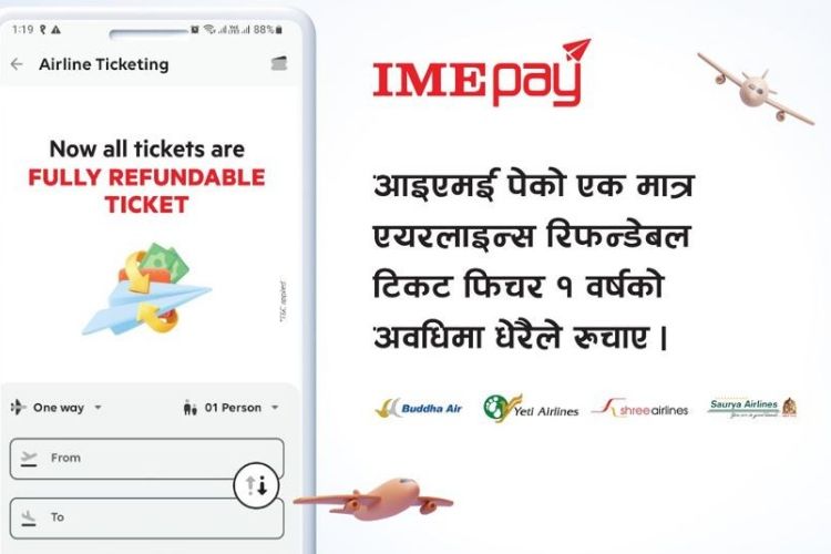 आइएमई पेमार्फत रिफन्डेबल टिकट काट्नेको संख्यामा वृद्धि