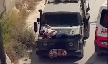 इजरायली सैनिकको ज्यादतिः घाइते प्यालेस्टाइनीलाई गाडीको अगाडी बाँधियो