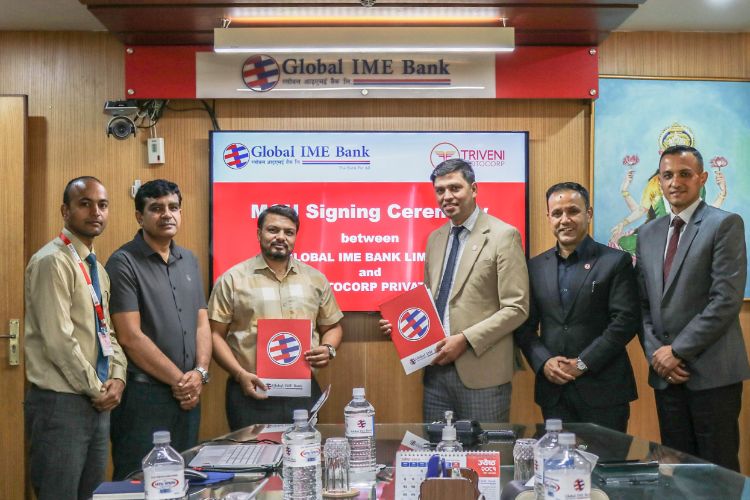 ग्लोबल आइएमई बैंक र त्रिवेणी मोटोकर्पबीच विद्युतीय सवारी कर्जासम्बन्धी सम्झौता