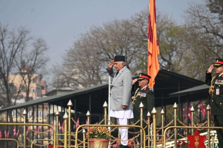  नेपाली सेना स्थापनाको २६२ औं वार्षिकोत्सबको अवसरमा राष्ट्रपति पौडेल टुँडिखेलमा